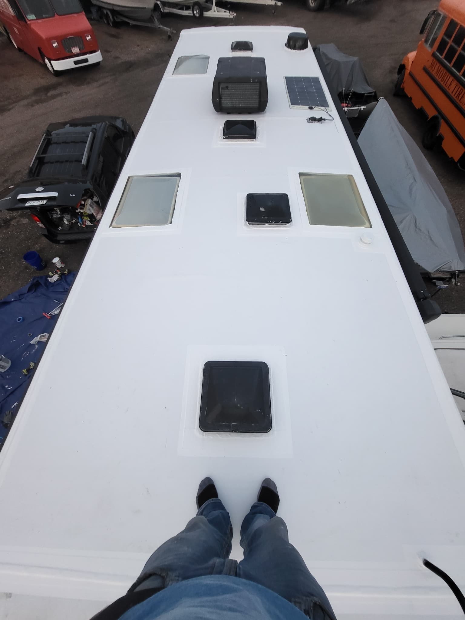 Finished RV roof with new TPO membrane after full replacement