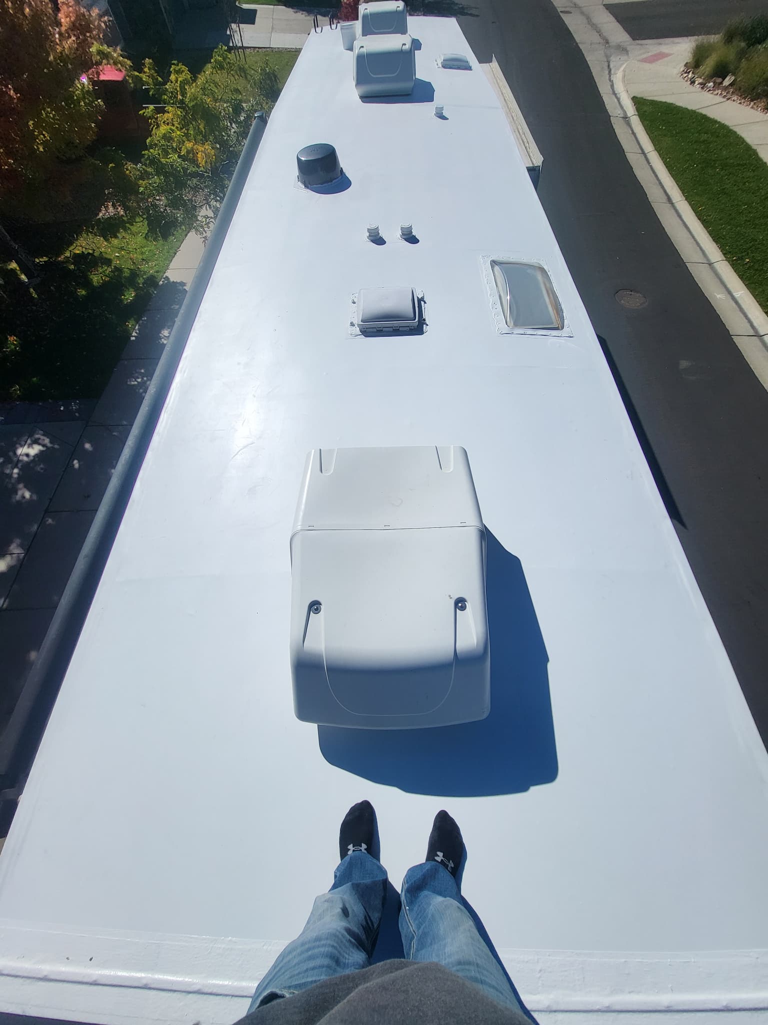 Finished RV roof with new TPO membrane after full replacement