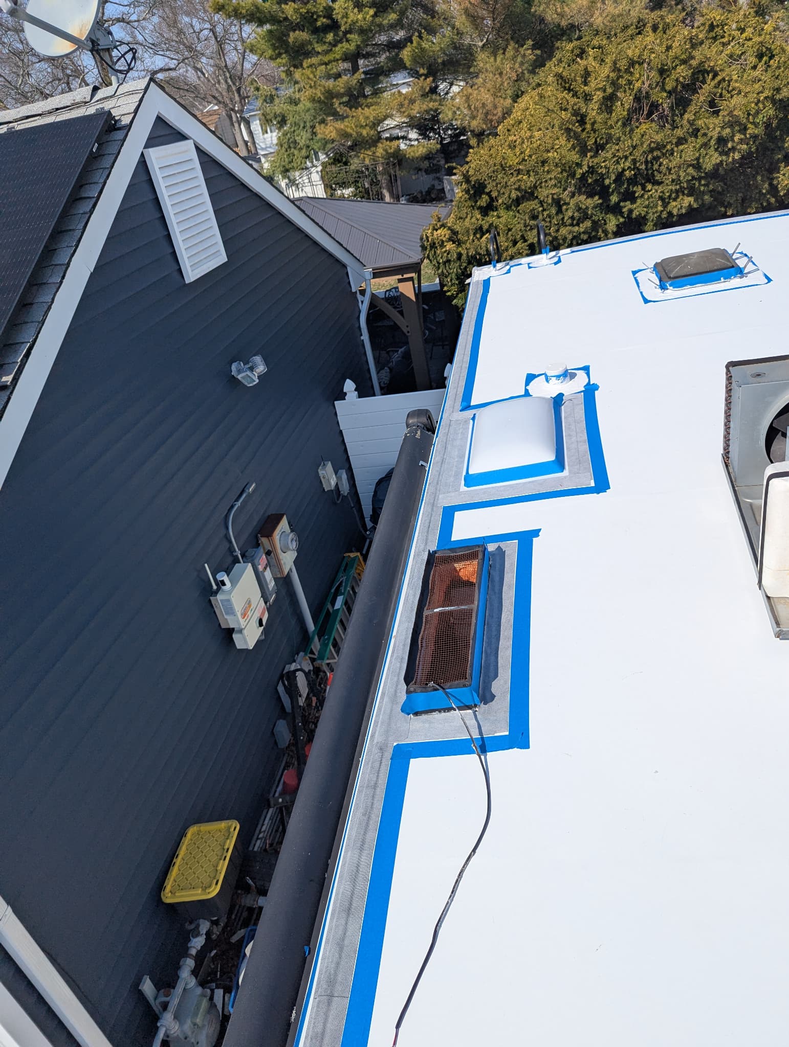 New TPO membrane installed with roof elements before sealing