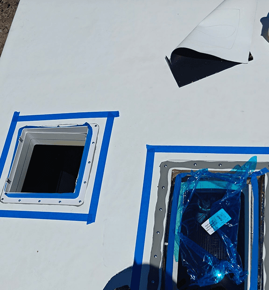 New roof elements taped before sealing