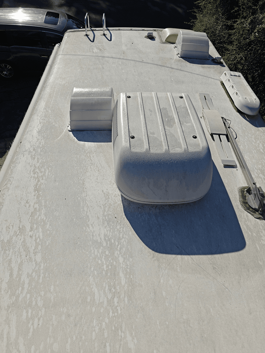 RV roof before coating repair