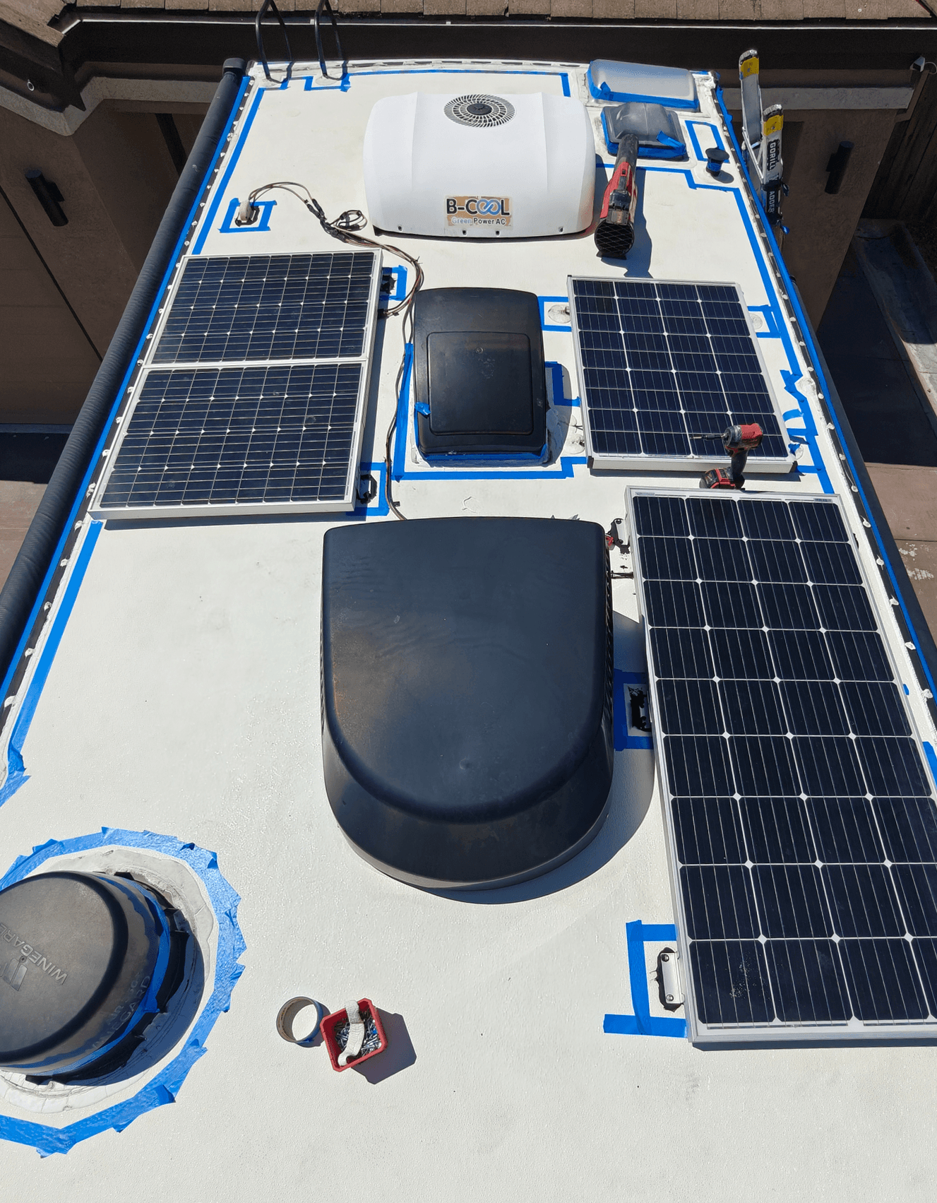 RV roof taped during maintenance