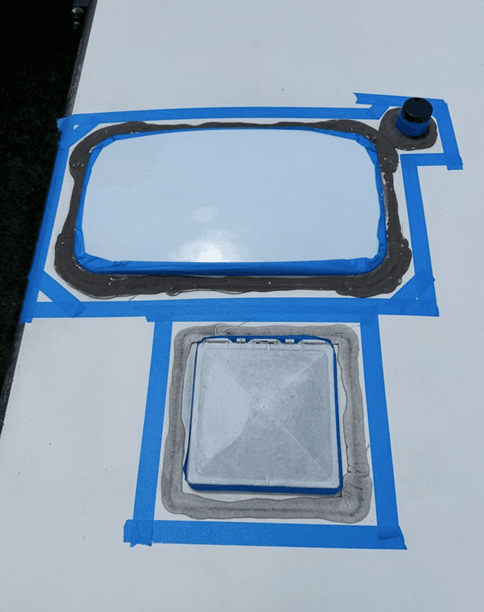 Skylight and vent taped before sealing
