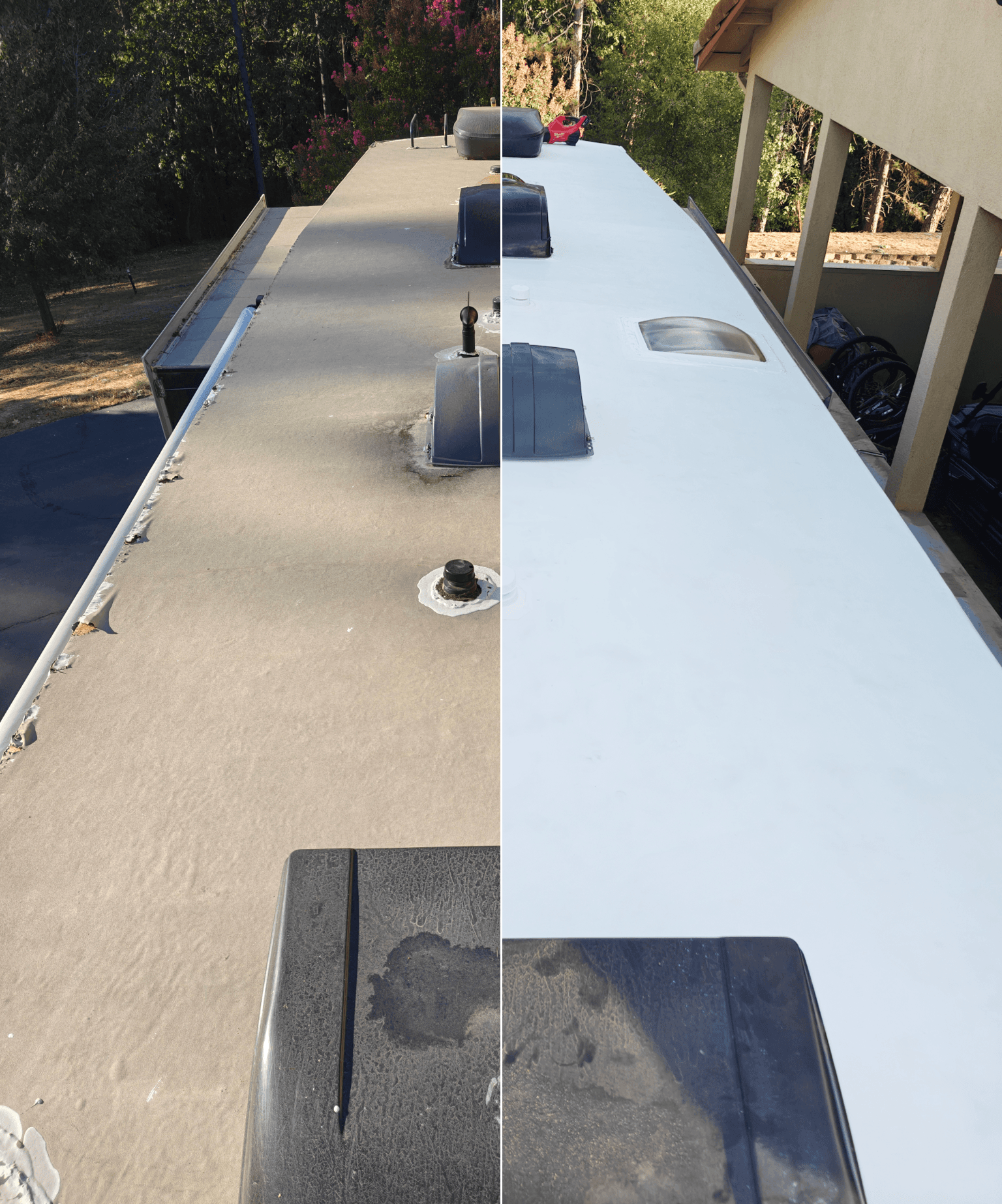 RV roof before and after rebuild