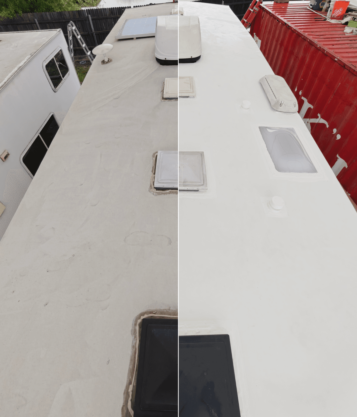 RV roof before and after replacement