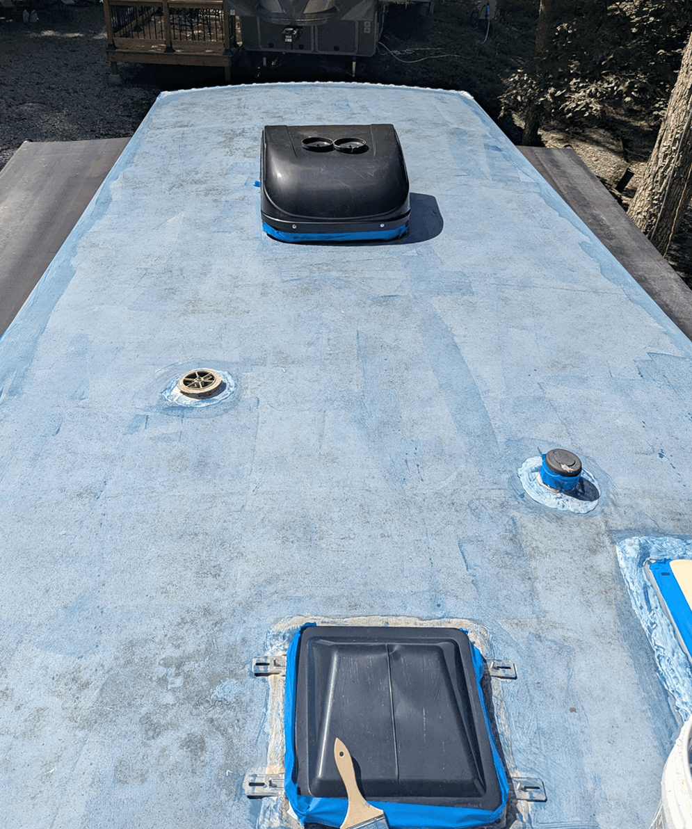 RV roof covered with primer