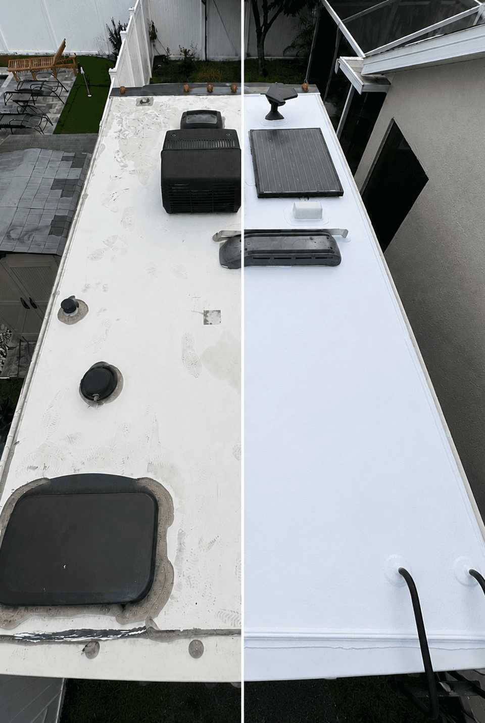 RV roof before and after coating